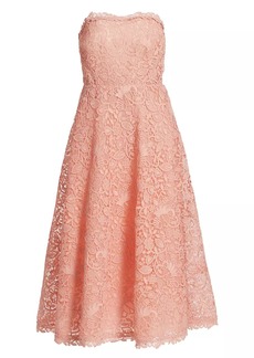 Carolina Herrera Strapless Lace Full Skirt Dress