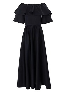 Carolina Herrera Stretch-Cotton Ruffled Short-Sleeve Midi Dress
