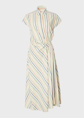 Carolina Herrera Striped Twisted-Knot Cap-Sleeve Midi Shirtdress