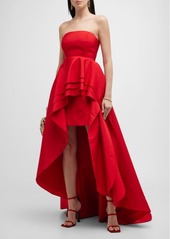 Carolina Herrera Tiered Ruffle Strapless High-Low Gown 
