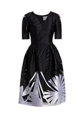 Carolina Herrera V-Neck Floral Silk-Blend A-Line Dress
