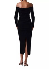 Carolina Herrera Velvet Off-The-Shoulder Midi-Dress