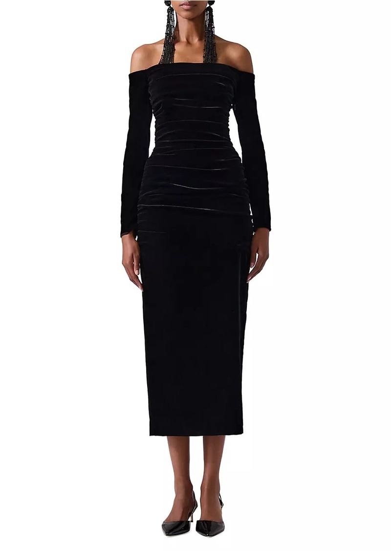 Carolina Herrera Velvet Off-The-Shoulder Midi-Dress