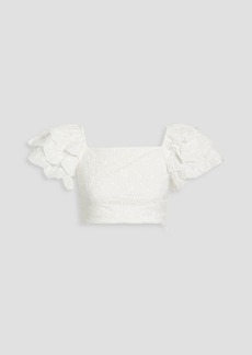 Caroline Constas - Cropped ruffled broderie anglaise cotton top - White - XS