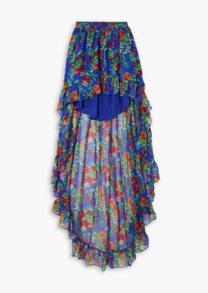 Caroline Constas - Della asymmetric ruffled floral-print silk-chiffon maxi skirt - Blue - XS