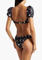 Caroline Constas - Dorit gathered floral-print low-rise bikini briefs - Black - L