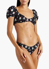 Caroline Constas - Dorit gathered floral-print low-rise bikini briefs - Black - L
