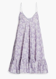 Caroline Constas - Laurel gathered floral-print cotton-blend poplin mini dress - Purple - XL