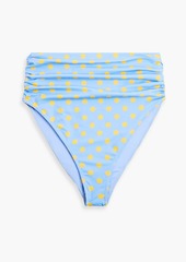 Caroline Constas - Sutton ruched polka-dot high-rise bikini briefs - Blue - L