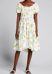 Caroline Constas Bardot Floral-Print Flounce Dress