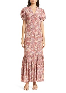 CAROLINE CONSTAS Nancy Floral Print Silk Button Front Dress