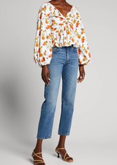 Caroline Constas Onira Floral-Print Blouson-Sleeve Top