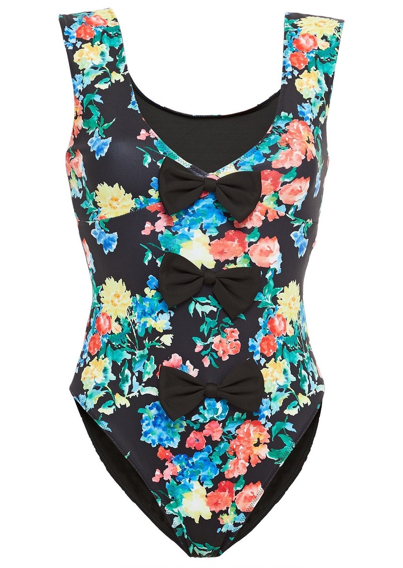Caroline Constas - Bow-embellished floral-print swimsuit - Black - XS