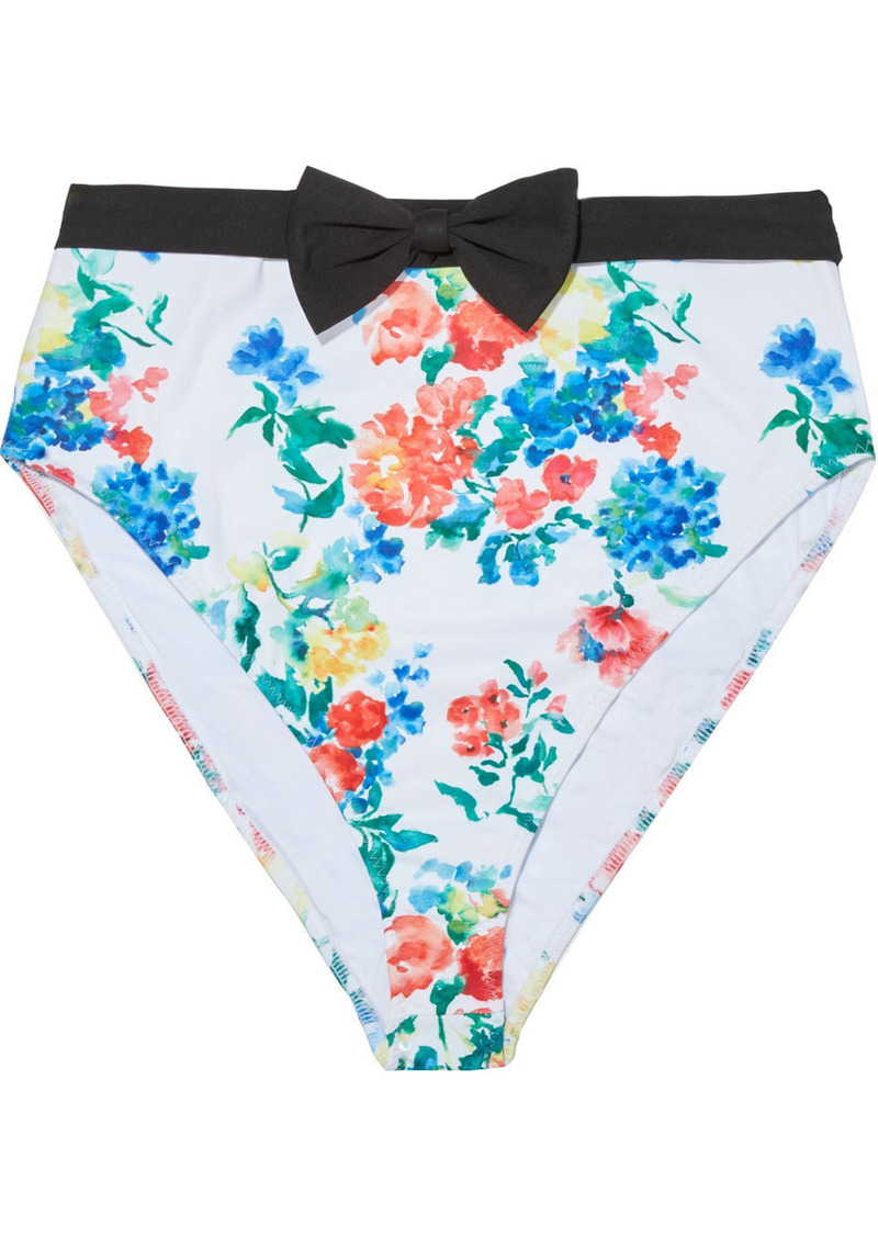Caroline Constas Woman Gale Bow-embellished Floral-print High-rise Bikini Briefs White