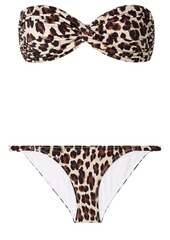 Caroline Constas Woman Twist-front Leopard-print Bandeau Bikini Animal Print