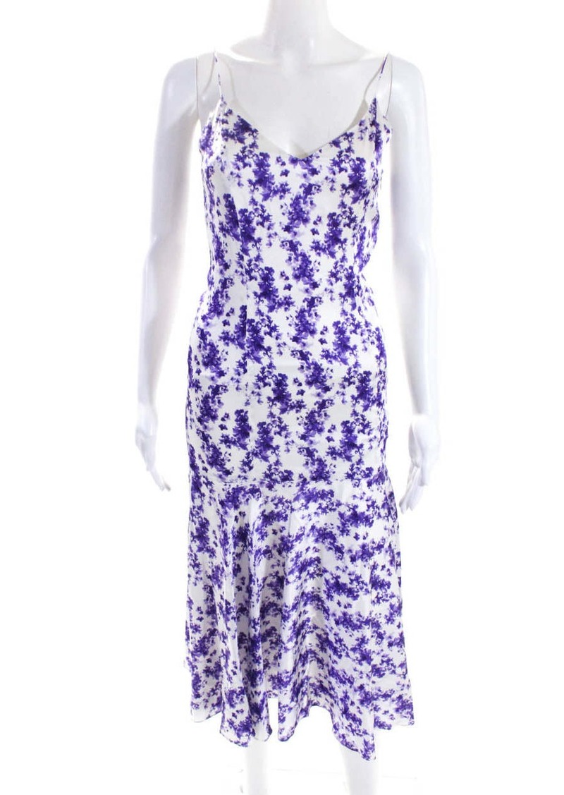 Caroline Constas Womens Floral Print Kai Slip Dress White Purple