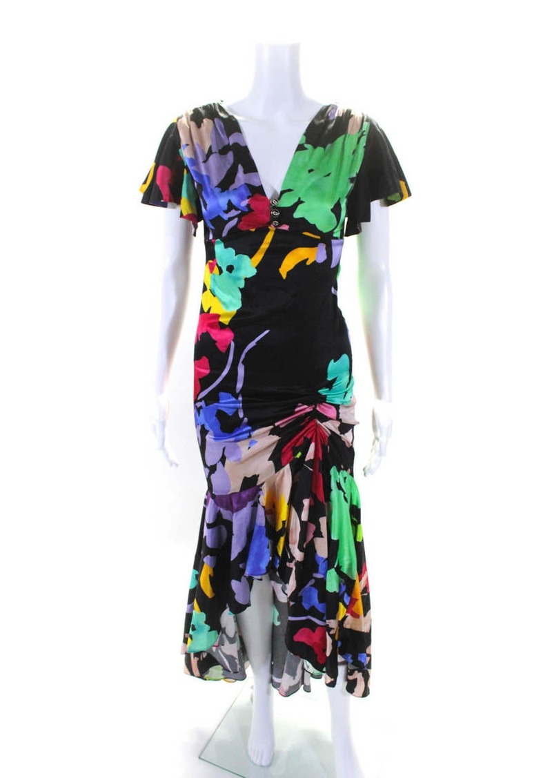 Caroline Constas Womens Printed V Neck Lucille Dress Black