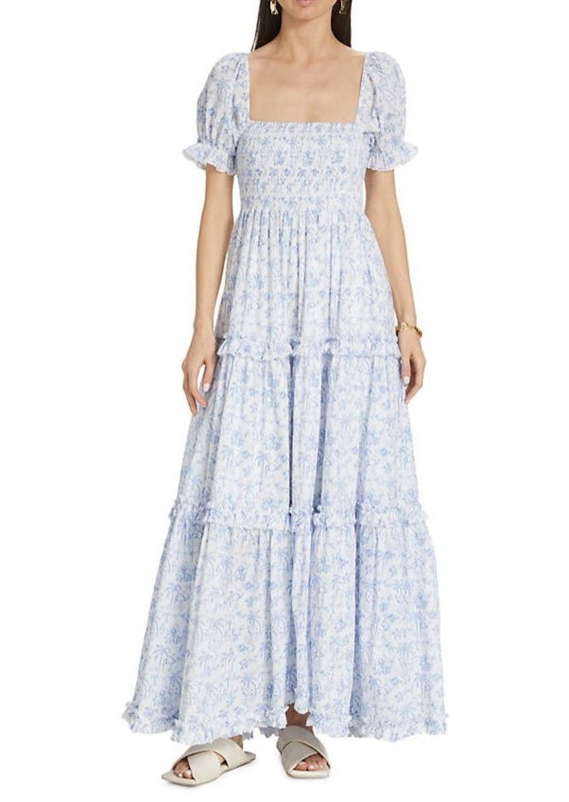 CAROLINE CONSTAS Women's Zuri Dress, White Blue Camel Toile Maxi Dress