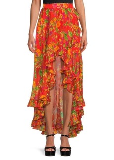 Caroline Constas Del Floral Silk Mini High Low Skirt