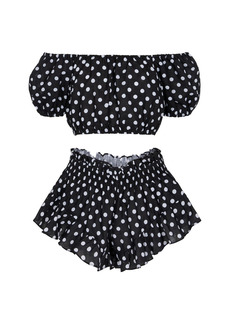 Caroline Constas Exclusive to Mytheresa - Polka-dot linen bandana, crop top and shorts set