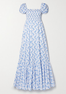 Caroline Constas Gianna Shirred Floral-print Cotton-blend Poplin Maxi Dress