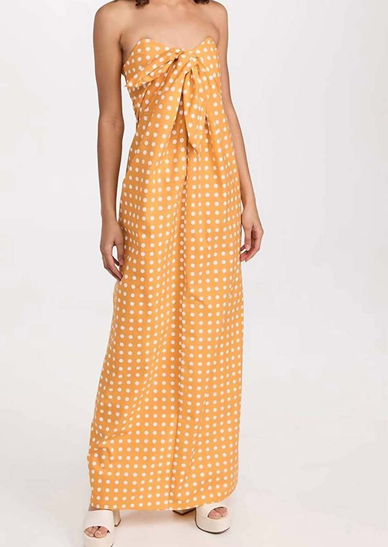 Caroline Constas Kaia Polka Dot Strapless Maxi Dress In Mustard