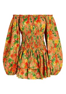 Caroline Constas Sage Off-The-Shoulder Floral Mini Dress
