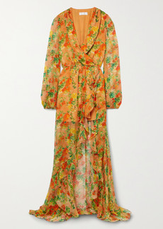Caroline Constas Vivian Asymmetric Wrap-effect Ruffled Floral-print Silk-chiffon Maxi Dress