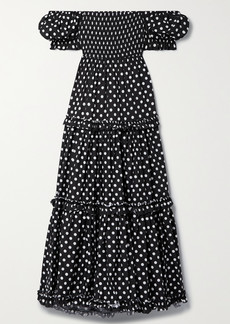 Caroline Constas Zuri Off-the-shoulder Smocked Polka-dot Cotton-poplin Maxi Dress