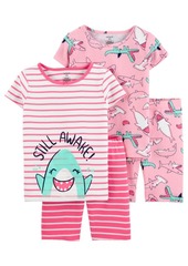 Carter's Little Girls Shark Cotton Pajamas, 4 Pieces