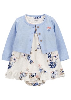 Carter's Baby 2 Piece Bodysuit Dress and Cardigan Set - Blue