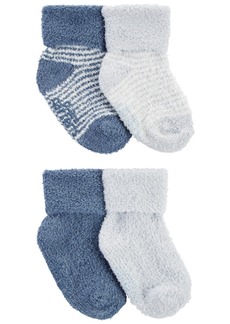 Carter's Baby Boys Foldover Chenille Booties, Pack of 4 - Blue