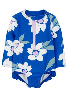 Carter's Baby Floral One Piece Zip Front Rashguard Swimsuit - Blue