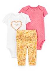 Carter's Baby Girls Short Sleeved Bodysuits and Pants, 3 Piece Set