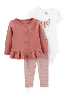 Carter's Baby Girls Butterfly Cardigan, Bodysuit and Pants, 3 Piece Set