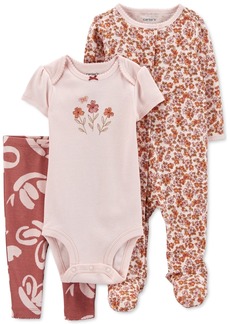 Carter's Baby Girls Printed Bodysuit, Pants, and Footed Coverall, 3 Piece Set