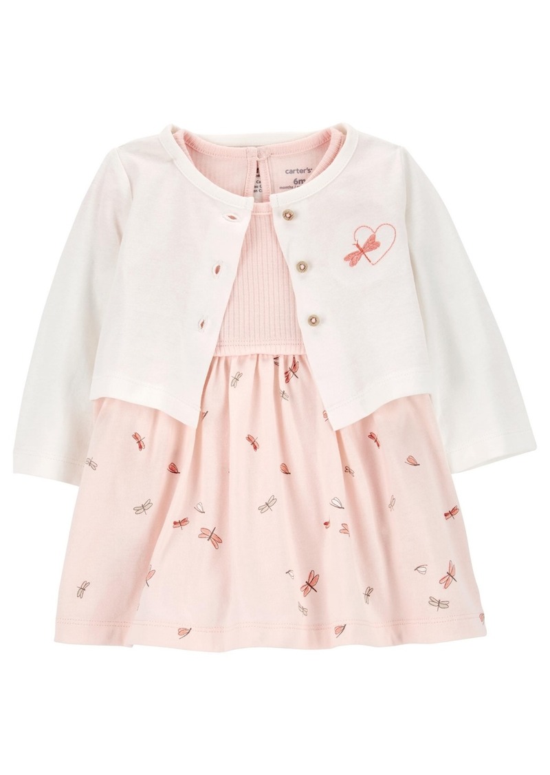 Carter's Baby Girls Bodysuit Dress and Cardigan, 2 Piece Set - Pink, White
