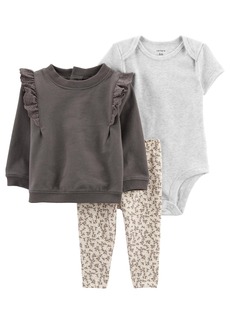 Carter's Baby Girls Bodysuit, Pant and Ruffled Pullover, 3 Piece Set