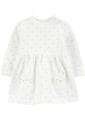 Carter's Baby Girls Cat-Face Polka-Dot Fleece Dress with Diaper Cover - Ivory