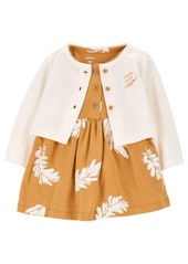 Carter's Baby Girls Feather Bodysuit Dress and Cardigan, 2 Piece Set - White, Yellow