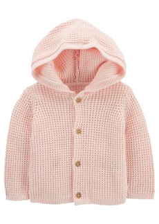 Carter's Baby Girls Hooded Button Down Long Sleeved Cardigan - Pink
