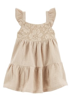 Carter's Baby Girls Lace Tiered Flutter Dress - Tan