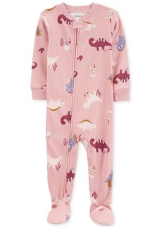 Carter's Baby Girls One-Piece Dinosaur 100% Snug Fit Cotton Footed Pajamas - PINK