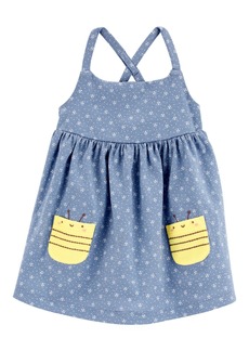 Carter's Baby Girls Polka Dot Bee Sleeveless Dress - Blue/Yellow