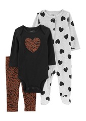 Carter's Baby Girls Snap Up Footed Coverall, Bodysuit and Pants, 3 Piece Set