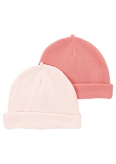 Carter's Baby Girls Rolled Cuff Hats, Pack of 2 - Pink
