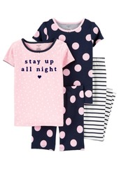 Carter's Big Girls 4 Piece Polka Dot Snug Fit Pajama Set
