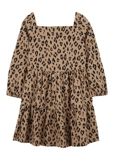 Carter's Big Girls Leopard Long Sleeve Twill Dress - Brown