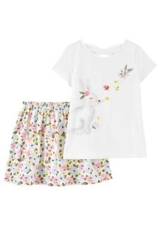 Carter's Carters Girls Sibling Matching Bunny T Shirt Floral Skirt 2 Piece Set