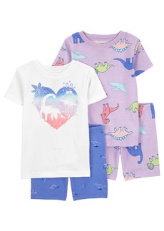 Carter's Toddler Girls Dinosaur Snug Fit Cotton Pajama, 4 Piece Set - Purple